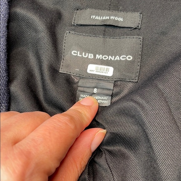 Club Monaco Italian Wool Navy Blazer One Button Size 8 - Picture 2 of 5